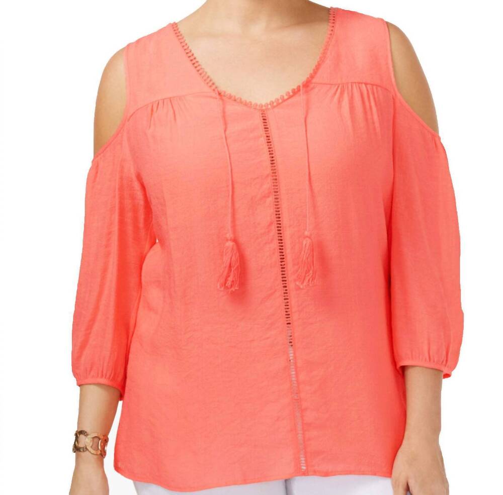 NEW NY COLLECTION women's plus size cold shoulder peasant top in orange